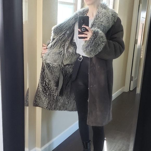 Via Veneto Lamb Shearling Leather Suede Fur Coat - Picture 12 of 14